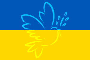 flaga Ukrainy z jasnym kształtem gołąbka pokoju